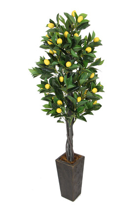 Yapay Çiçek Deposu - Yapay Limon Ağacı Ahsap Siyah-Gold Saksıda 150 cm