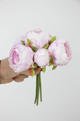 Yapay Çiçek 6lı ipek Peony Şakayık Gül Demeti 25 cm Lila - Thumbnail