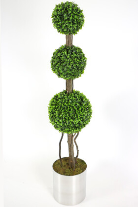 Yapay Çiçek Deposu - Paslanmaz Metal Saksıda Yapay Top Şimşir Ağacı 165 cm