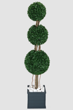 Yapay Çiçek Deposu - Ahşap Saksıda Yapay Top Şimşir Defne Ağaç 185 cm