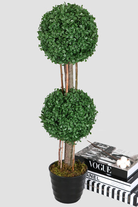 Yapay Çiçek Deposu - Yapay 2 Katlı Mini Şimşir Ağacı 80 cm Siyah Saksılı