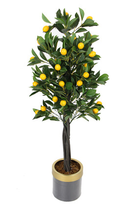 Yapay Çiçek Deposu - Yapay Limon Ağacı Metal Siyah-Gold Saksıda 140 cm
