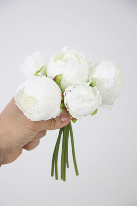 Yapay Çiçek 6lı ipek Peony Şakayık Gül Demeti 25 cm Beyaz - Yapay Çiçek Deposu