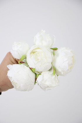 Yapay Çiçek 6lı ipek Peony Şakayık Gül Demeti 25 cm Beyaz - Thumbnail