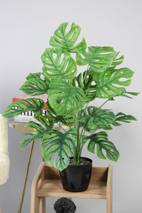 Yapay Devetabanı Ağacı(monstera bitkisi) 18 Yapraklı Siyah Saksıda 80 cm - Thumbnail