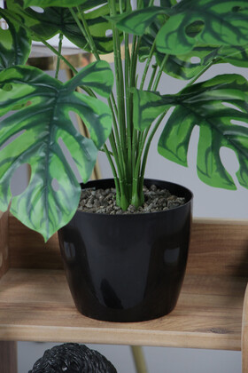 Yapay Devetabanı Ağacı(monstera bitkisi) 18 Yapraklı Siyah Saksıda 80 cm - Thumbnail