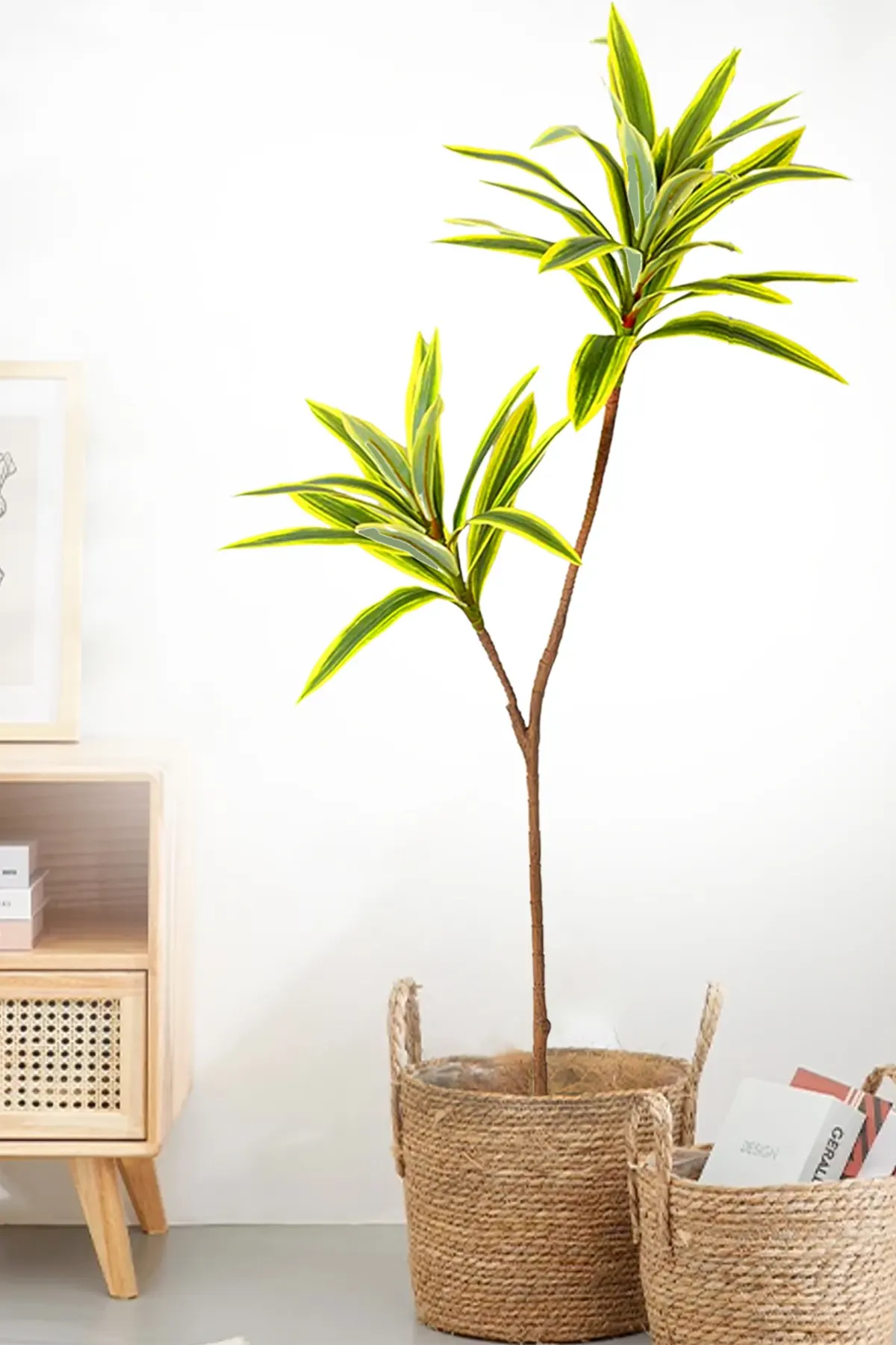 Yapay Bitki 2li Dracaena Reflexa Dalı 95 cm Yeşil-Sarı - Thumbnail