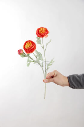 Yapay Çiçek 3lü Şakayık Ranunculus Dalı 50 cm Alev Turuncu - Yapay Çiçek Deposu