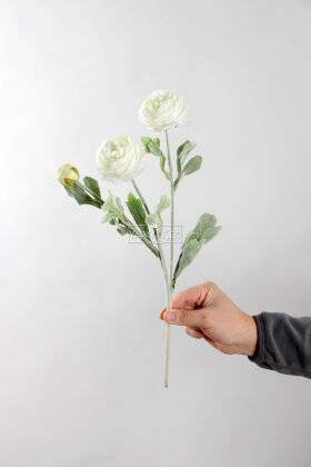 Yapay Çiçek 3lü Şakayık Ranunculus Dalı 50 cm Beyaz - Yapay Çiçek Deposu