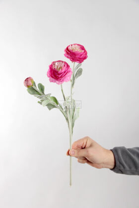 Yapay Çiçek 3lü Şakayık Ranunculus Dalı 50 cm Fuşya - Yapay Çiçek Deposu