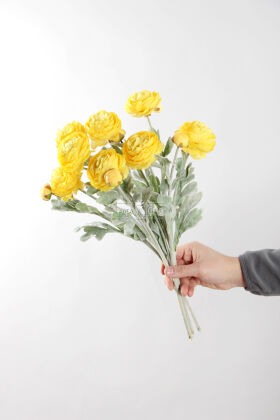 Yapay Çiçek 3lü Şakayık Ranunculus Dalı 50 cm Sarı - 2