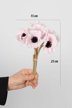 Yapay Çiçek Lüx Islak 6lı Anemon Demeti 25 cm Pudra Pembe - Thumbnail