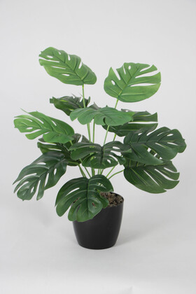 Yapay Çiçek Deposu - Yapay Devetabanı(monstera) Bitkisi Siyah Saksıda 45 cm