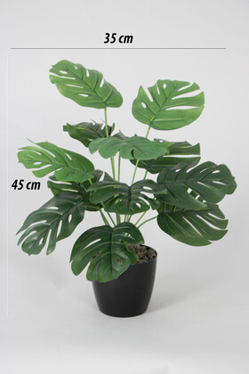 Yapay Devetabanı(monstera) Bitkisi Siyah Saksıda 45 cm - Thumbnail