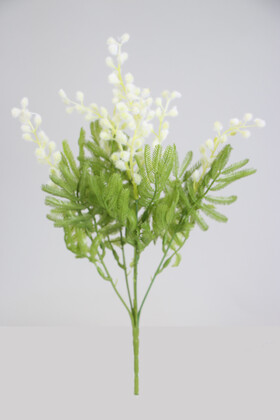 Yapay Çiçek Deposu - Yapay Mimoza Çiçeği Demeti 33 cm Beyaz